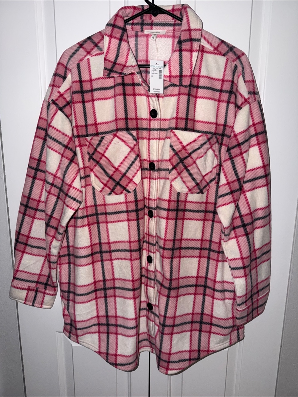 Women's Pink Plaid Button-Up Fleece